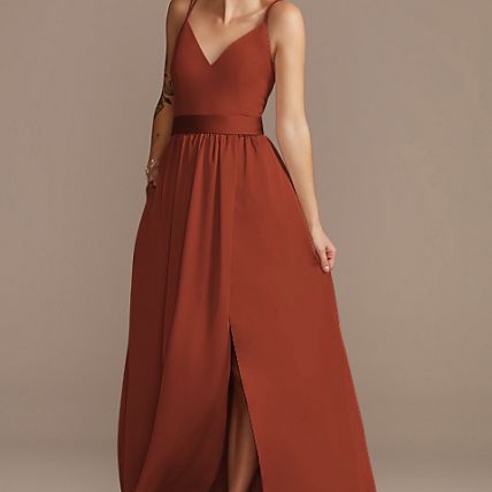 DOUBLE SPAGHETTI STRAP CHARMEUSE BRIDESMAID DRESS